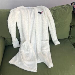 Cozy White Fleece Cardigan with Texans Logo